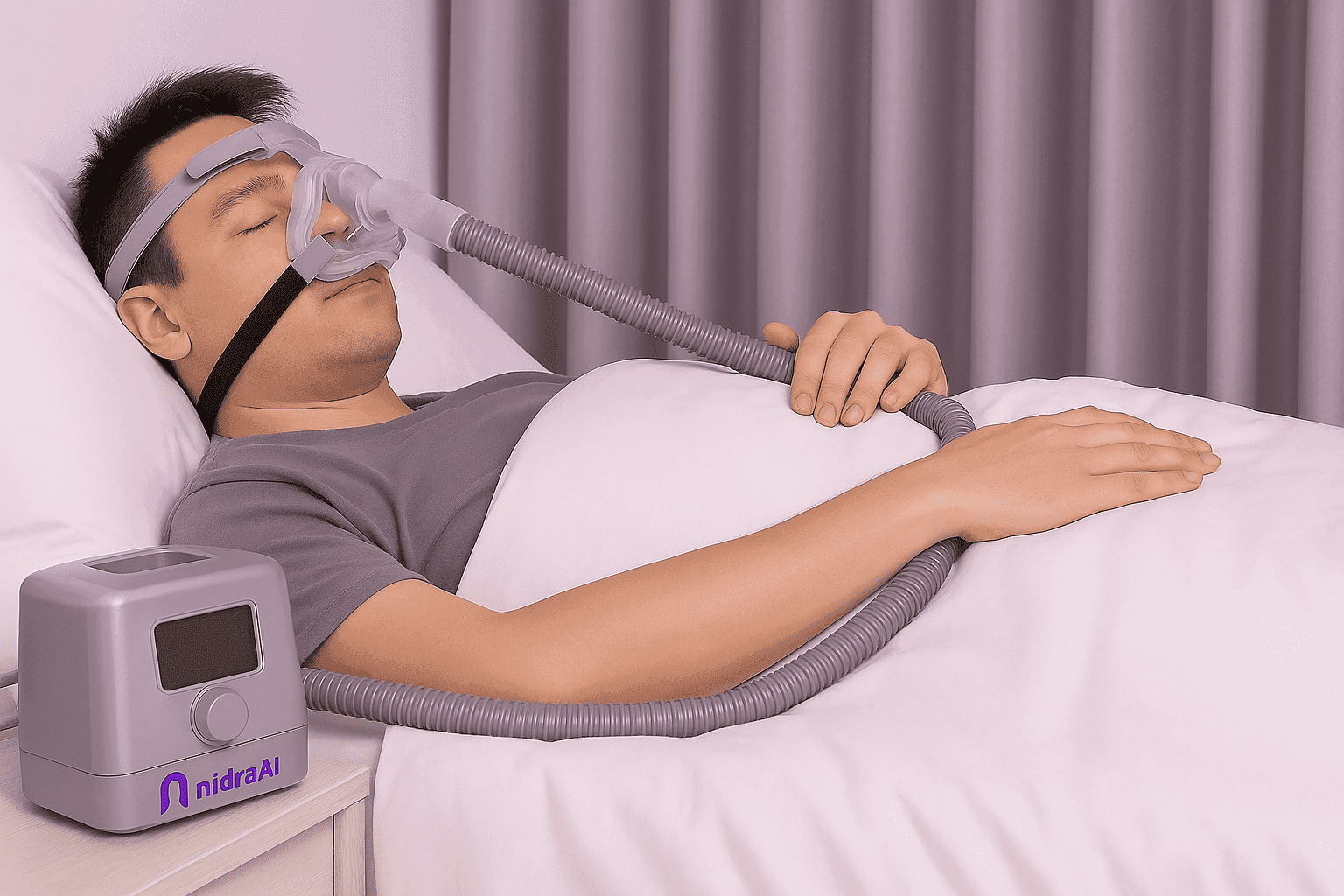 Person sleeping with APAP mask